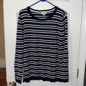 Market & Spruce Scoop Neck Navy & White Elbow Patch Top Size XL